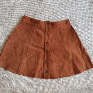 Mustard orange REAL suede leather button down skater skirt